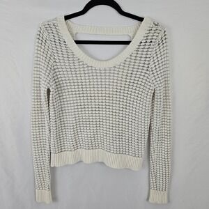 Guess Los Angeles Knit Sweater Long Sleeve Crop Vintage White Silver 90's Medium